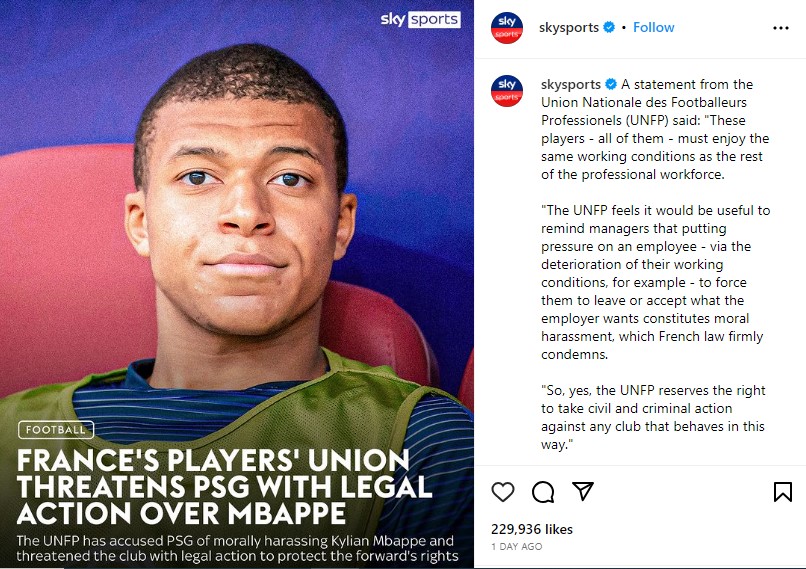 UNFP Kylian Mbappe statement