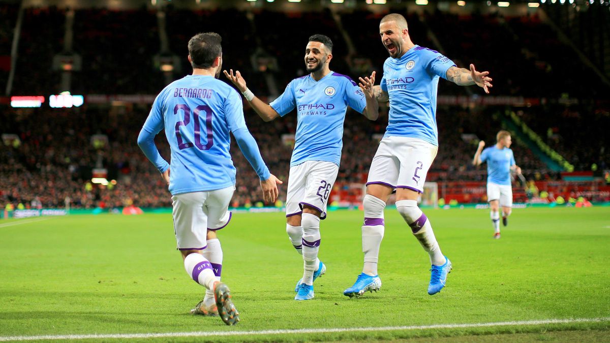 Bernardo Silvia, Kyle Walker and Riyad Mahrez celebratinf for Manchester City